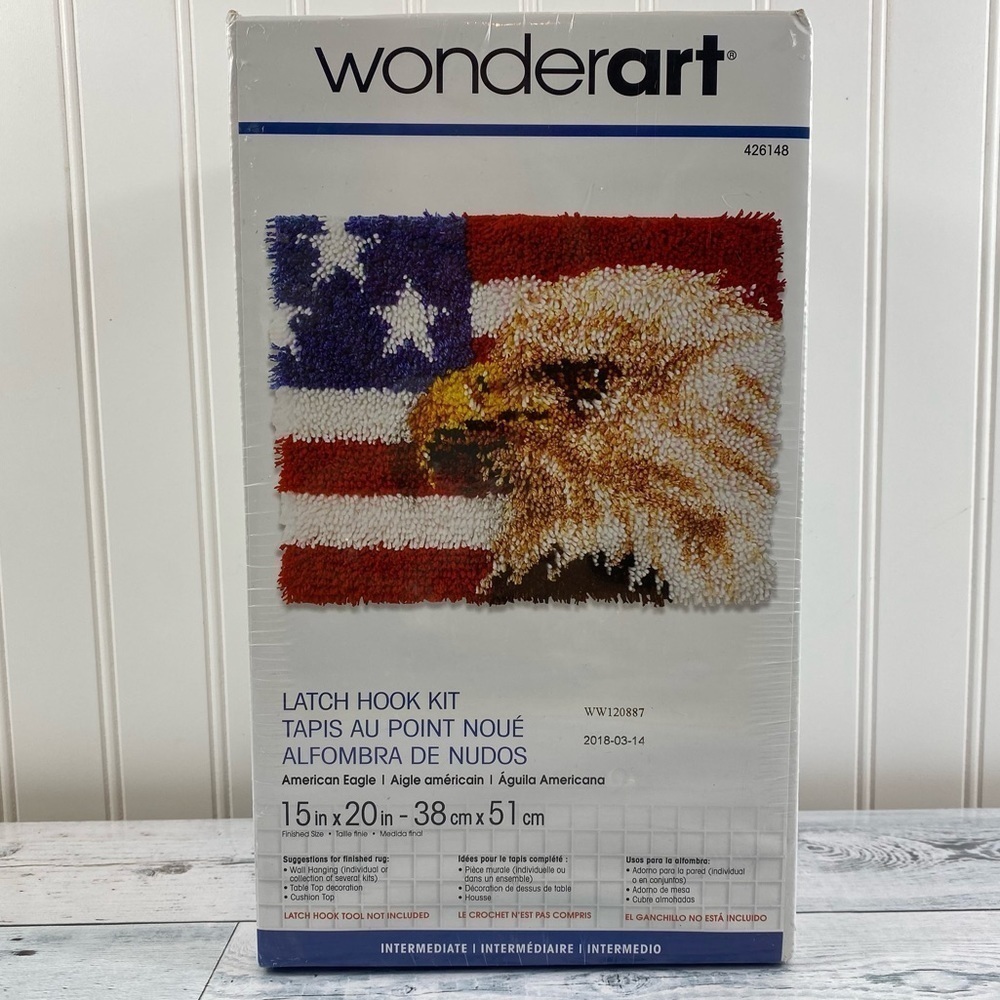 NEW! WONDERART USA Latch Hook American Flag Eagle Rug Kit 15"‎ X 20" 250th